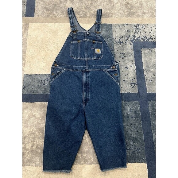 Carhartt Overalls Bib Mens Size 36x32 Workwear Carpenter Blue Denim Logo - Picture 2 of 16